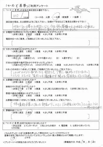 お客様の声　坂戸市　一日葬　お葬式