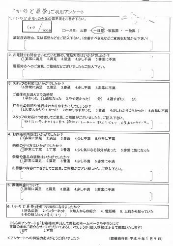 お客様の声 毛呂山町 一日葬 お葬儀